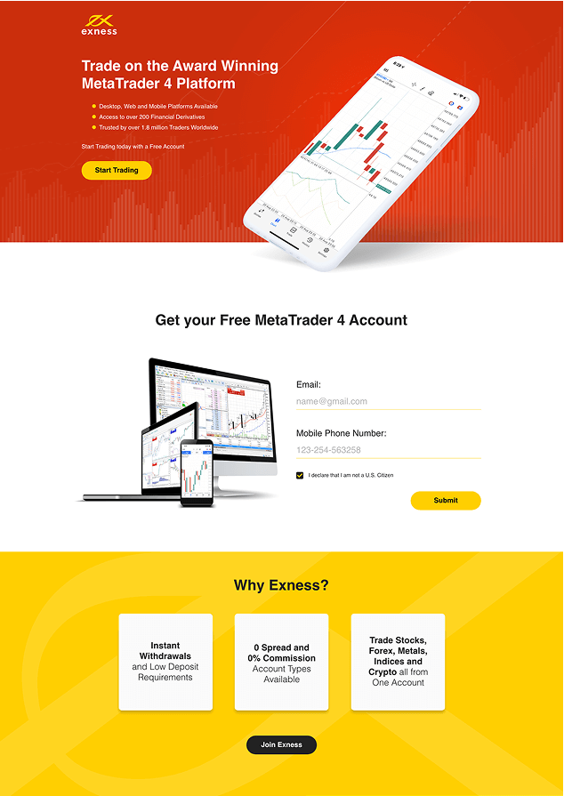 Exness MT4 trading platform UI design